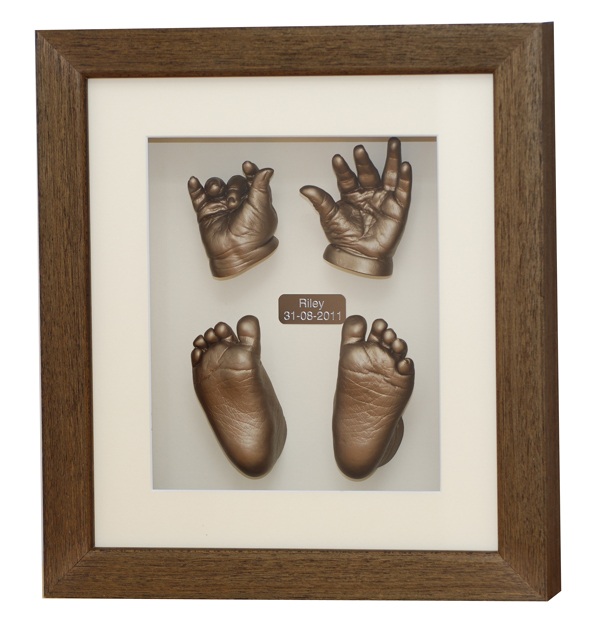 Double Hands & Feet Casts - Bronze finish - Dark Stain frame