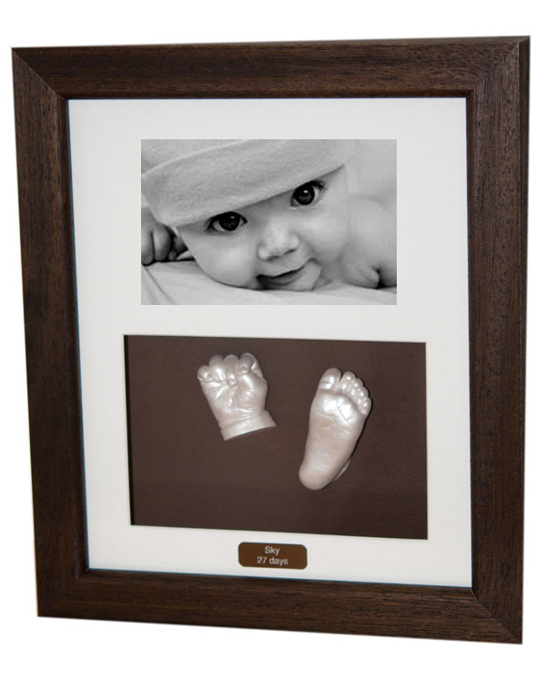Hand and Foot Casts with Photo  - Casts Ivory finish - Black frame