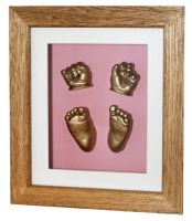 Double Hands & Feet Casts - Gold Finish - Brown waxed frame